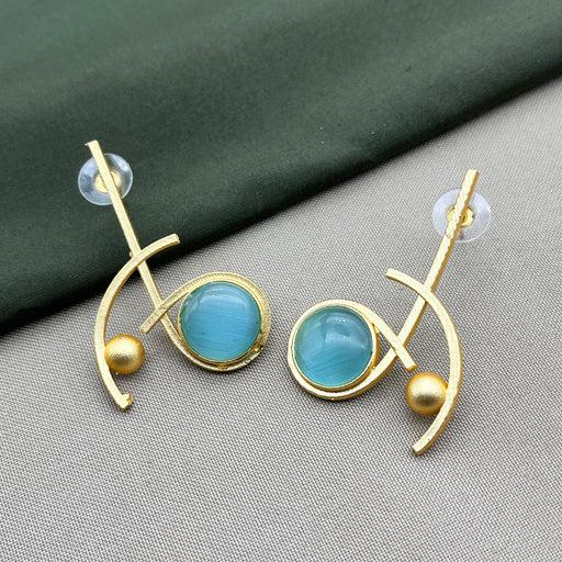 Stylish Gold-Plated Brass Drops & Dangler Earrings featuring Aquamarine Stone for Women and Girls
