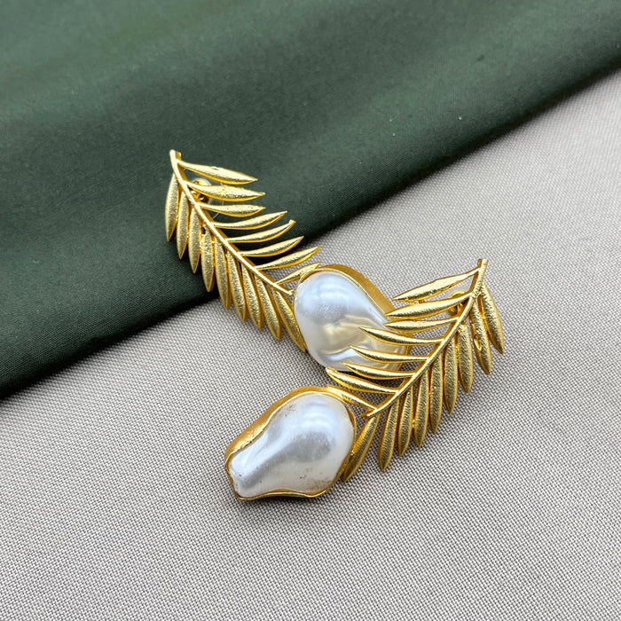 Leaf Gold Earrings featuring Grace Earrings Pearl Brass Drops & Danglers