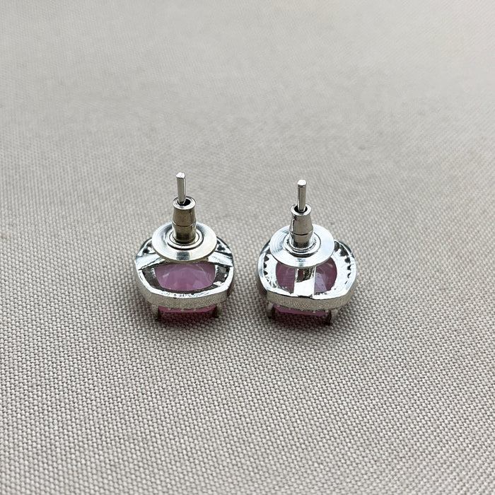 Elegant Silver Stud Earrings Featuring Rose Quartz and Sparkling CZ Stones