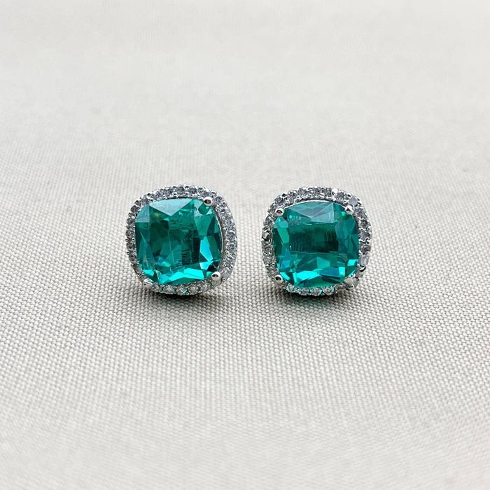 Beautiful Silver Plated Stud Earrings with Emerald and CZ Stones