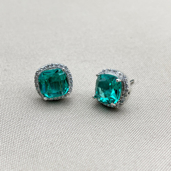 Beautiful Silver Plated Stud Earrings with Emerald and CZ Stones