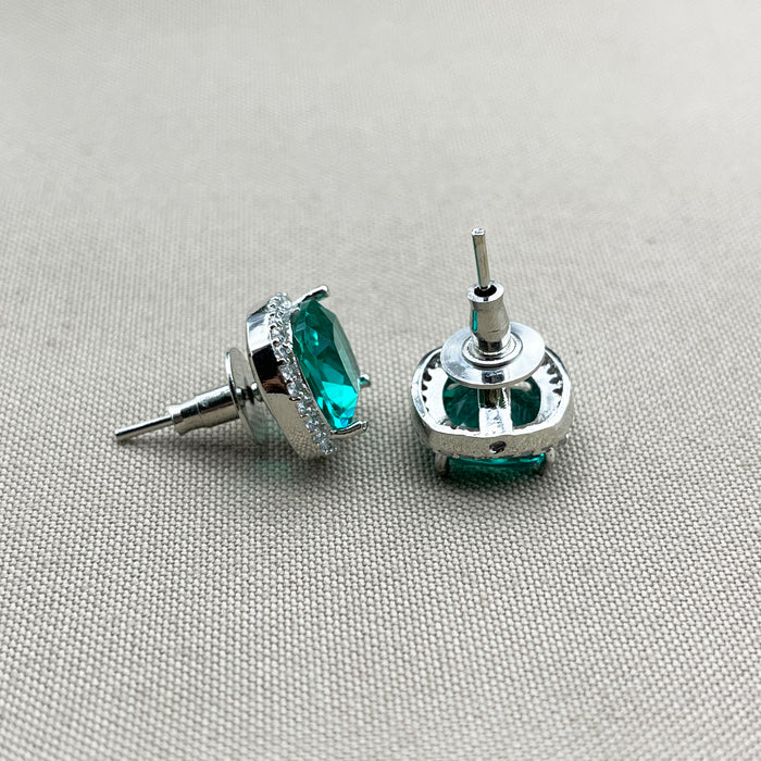 Beautiful Silver Plated Stud Earrings with Emerald and CZ Stones