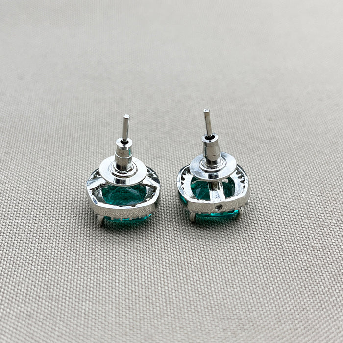 Beautiful Silver Plated Stud Earrings with Emerald and CZ Stones