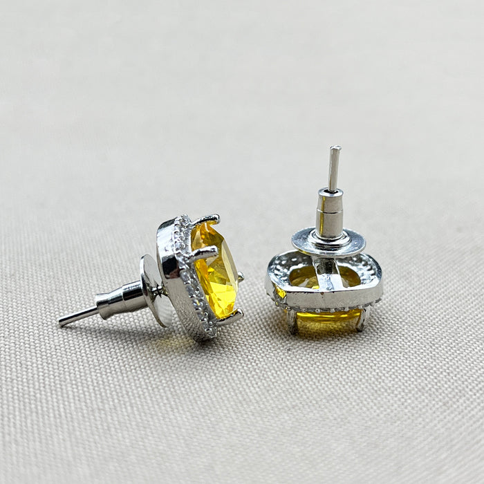 Elegant Silver Stud Earrings Featuring Bright Citrine and Sparkling CZ Stones