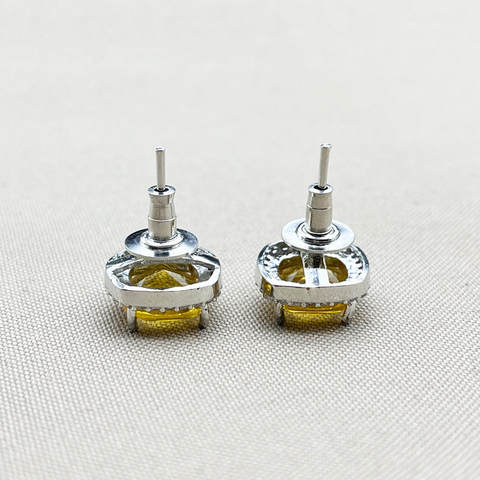 Elegant Silver Stud Earrings Featuring Bright Citrine and Sparkling CZ Stones