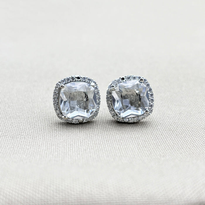 Elegant Silver Stud Earrings with Zircon and CZ Stones