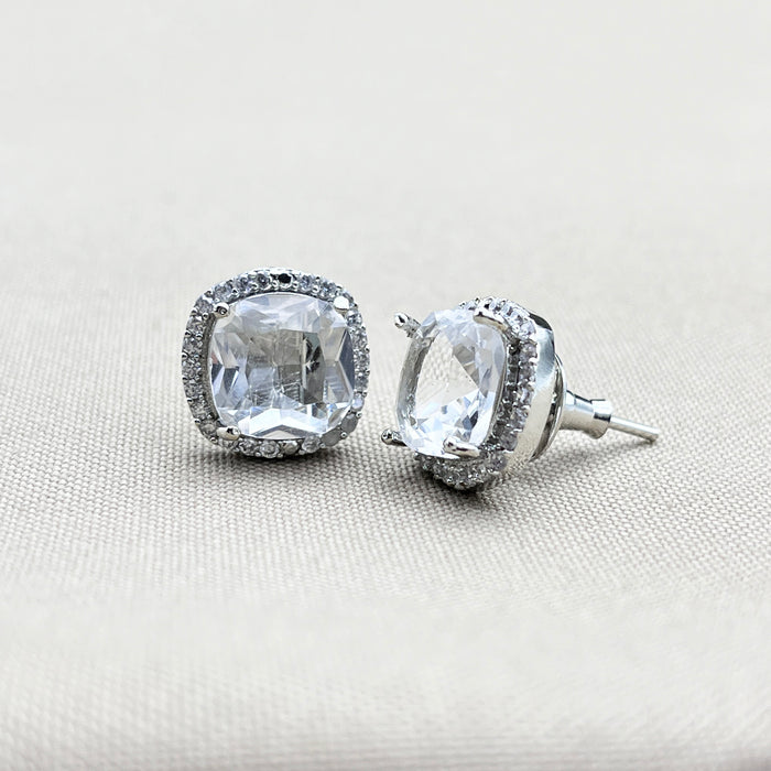 Elegant Silver Stud Earrings with Zircon and CZ Stones