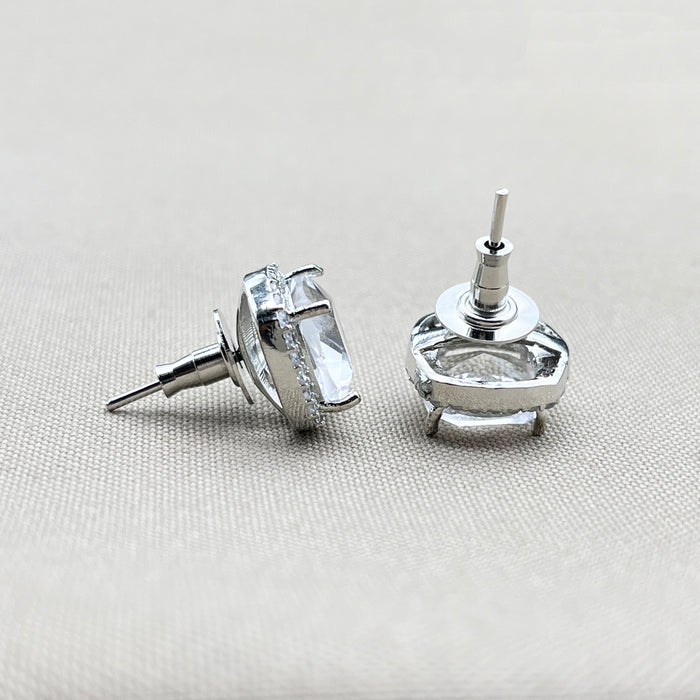 Elegant Silver Stud Earrings with Zircon and CZ Stones