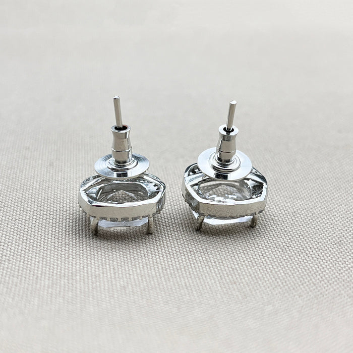 Elegant Silver Stud Earrings with Zircon and CZ Stones