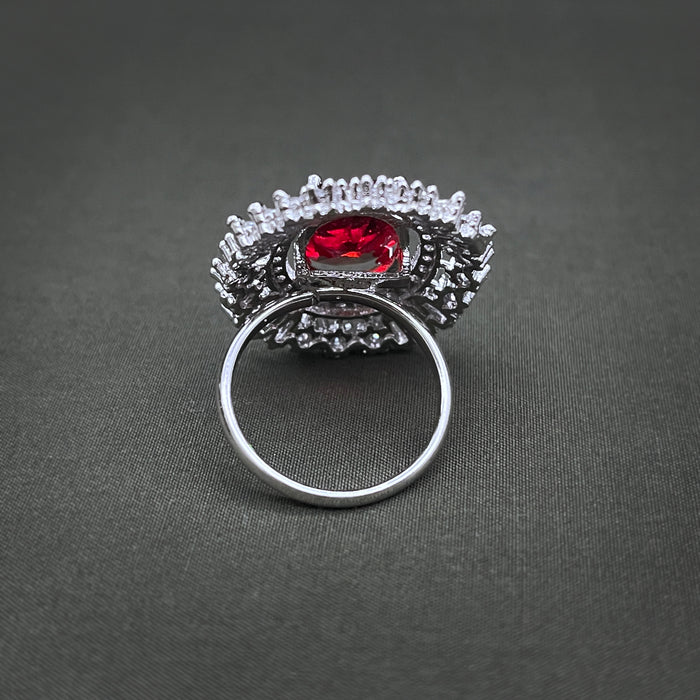 Silver-Plated Garnet and CZ Oval Shape Adjustable Ring