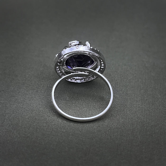 Silver-Plated Garnet and CZ Designer Oval Shape Adjustable Ring