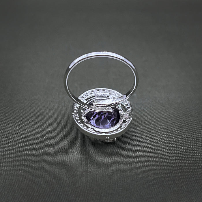 Silver-Plated Garnet and CZ Designer Oval Shape Adjustable Ring