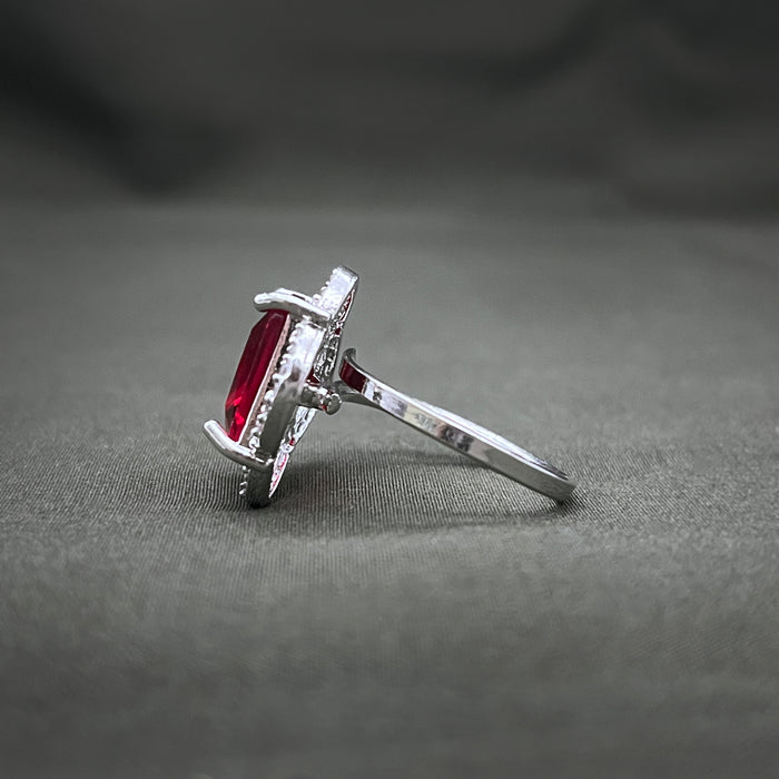 Silver-Plated Ruby and CZ Designer Square Shape Adjustable Ring