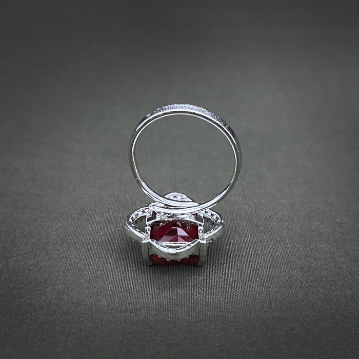 Silver-Plated Ruby and CZ Designer Square Shape Adjustable Ring