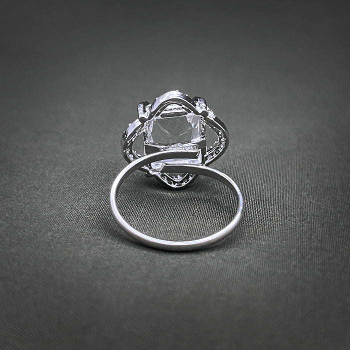 Silver-Plated Adjustable Brass Ring with Zircon and CZ Stones