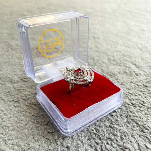 Elegant Silver-Plated Adjustable Ring with Red Garnet and CZ Stone