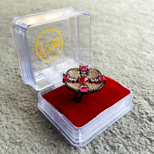 Silver-Plated Adjustable Ring with Pink Tourmaline & CZ Stones