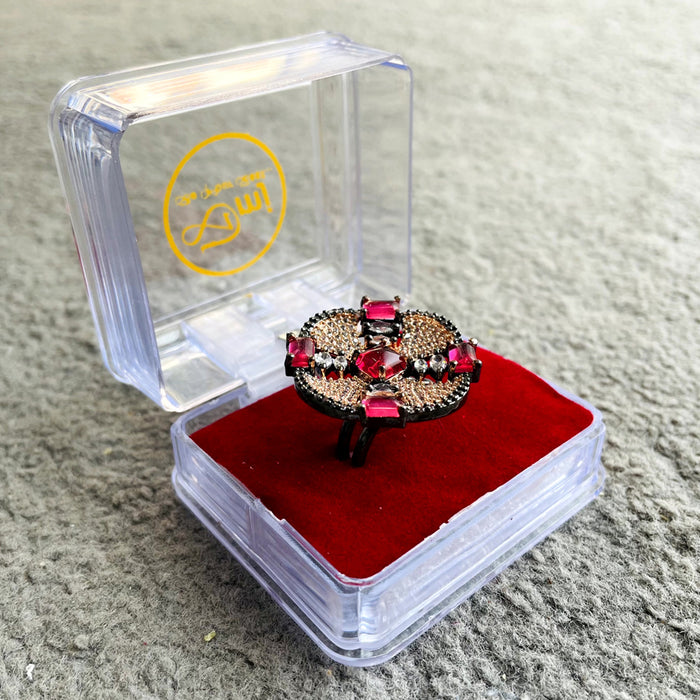 Silver-Plated Adjustable Ring with Pink Tourmaline & CZ Stones