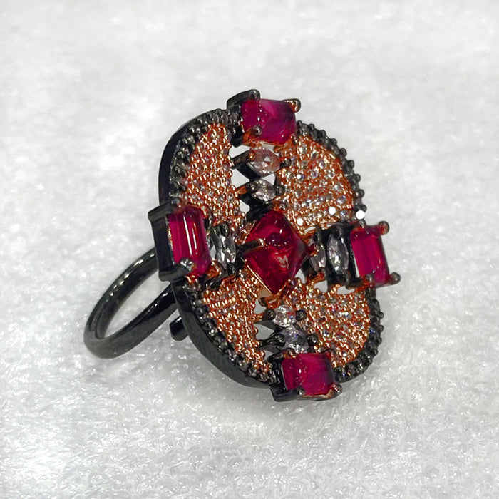 Silver-Plated Adjustable Ring with Pink Tourmaline & CZ Stones
