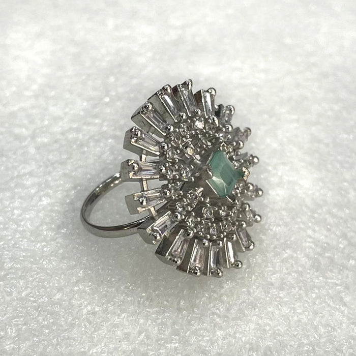Aquamarine Stone Studded Silver Plated Ring