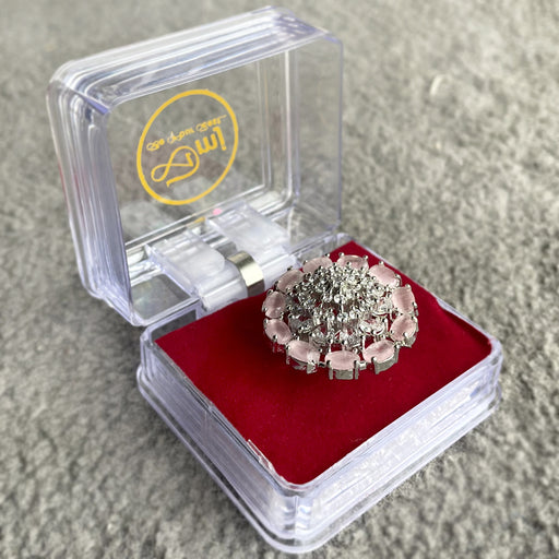 Flower Designer Rose Quartz & Silver Plated Ring