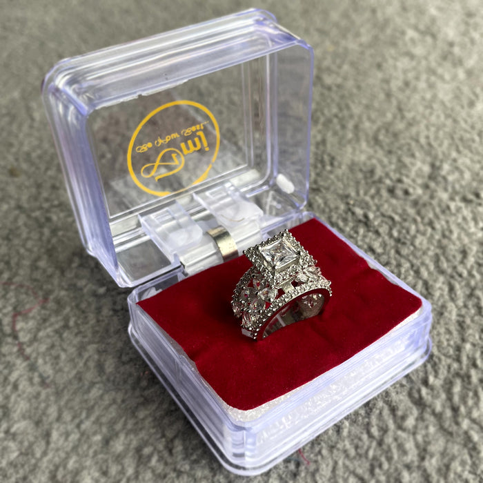 Elegant Silver Plated Adjustable Ring with Zircon and CZ Stones - Diwam Jewels