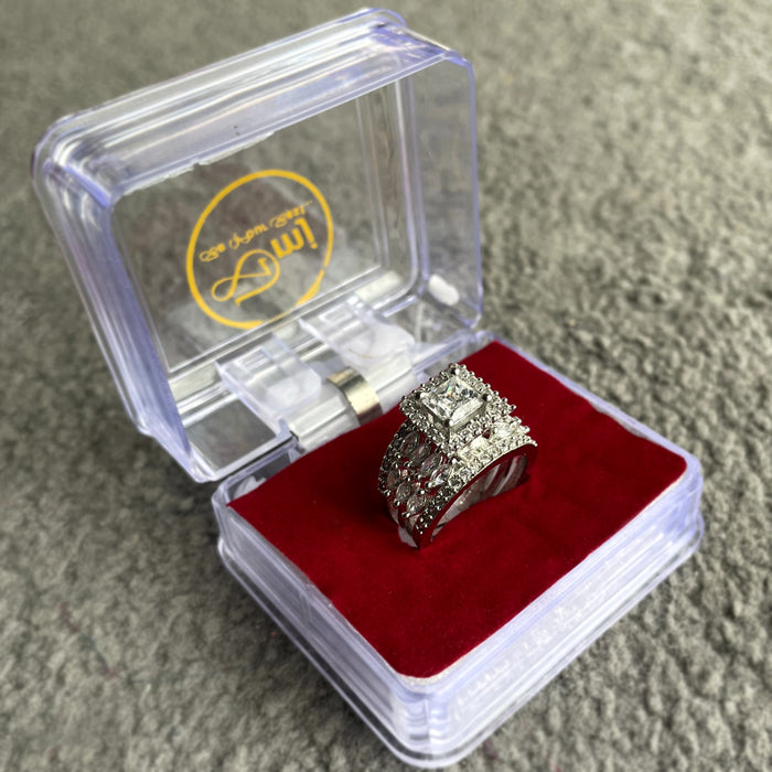 Silver Plated Adjustable Ring with Zircon and CZ Stones - Diwam Jewels