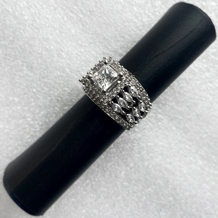 Silver Plated Adjustable Ring with Zircon and CZ Stones - Diwam Jewels