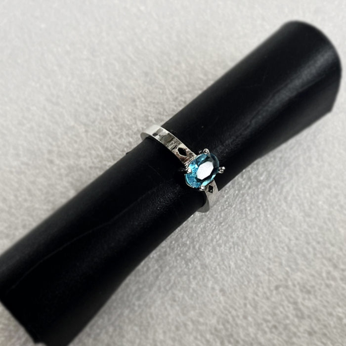Cut Stone Prong Beautiful Aquamarine Silver-Plated Adjustable Ring with Pink and Silver Stones