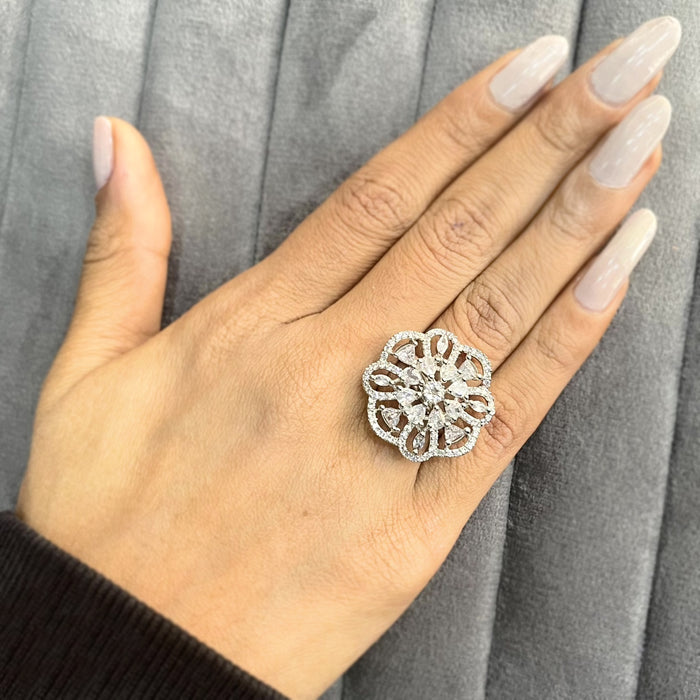 Silver Plated Adjustable Ring with Zircon and CZ Stones - Diwam Jewels