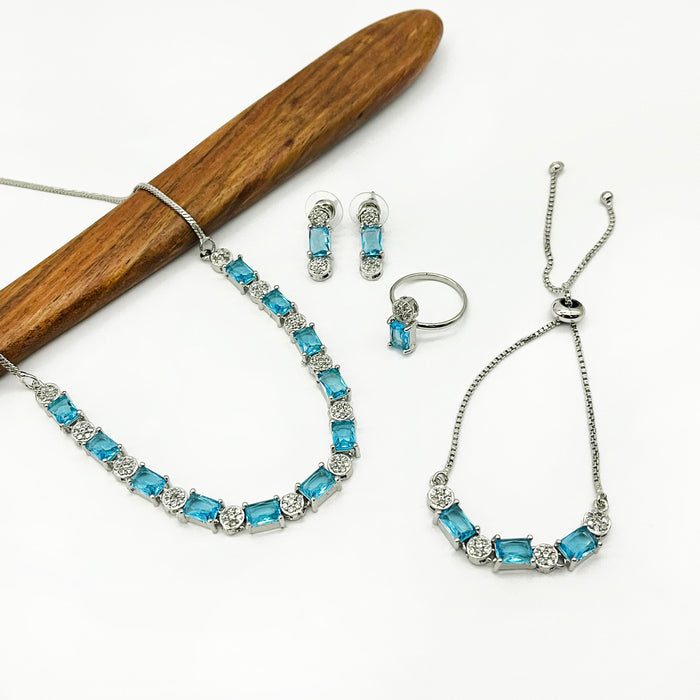 Elegant Aquamarine Gemstone Jewelry Set for Women – Necklace, Earrings, Bracelet, and Ring