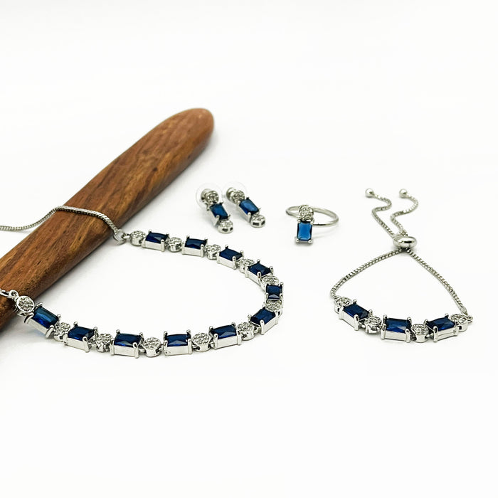 Blue Sapphire Gemstone Jewelry Set for Women – Necklace, Earrings, Bracelet, and Ring