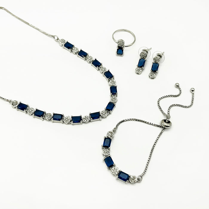 Blue Sapphire Gemstone Jewelry Set for Women – Necklace, Earrings, Bracelet, and Ring