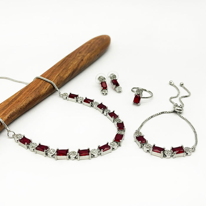 Red Garnet Stone Jewelry Set – Necklace, Earrings, Ring, and Bracelet for Women