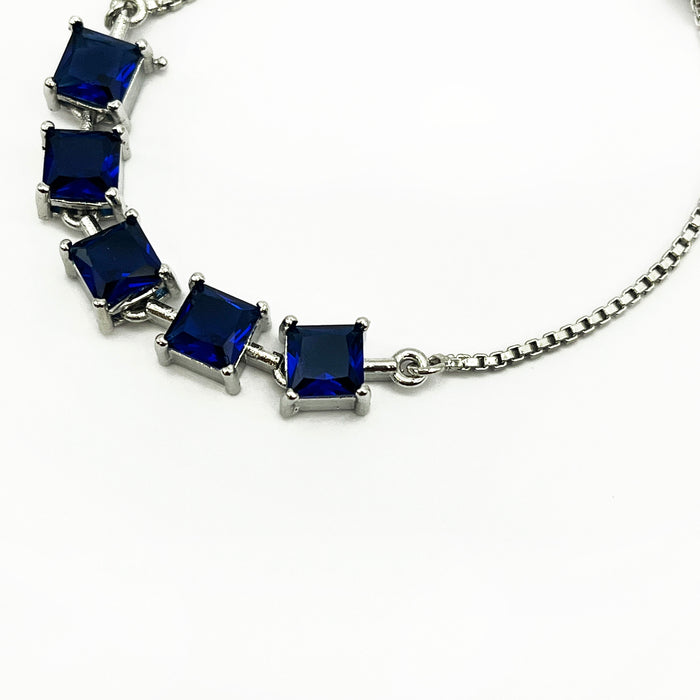 Stylish Blue Sapphire Silver Adjustable Wraparound Bracelet for women and girls