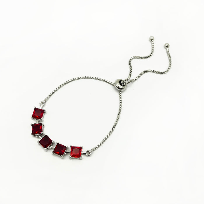 Luxurious Silver Red Garnet Adjustable Bolo Bracelet for Women and Girls