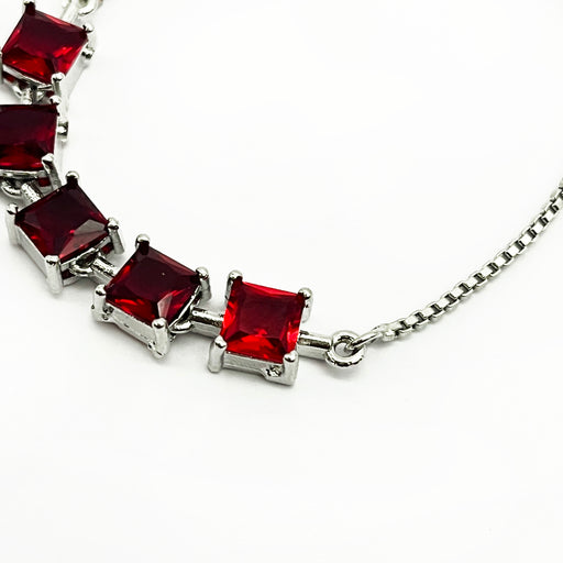 Luxurious Silver Red Garnet Adjustable Bolo Bracelet for Women and Girls