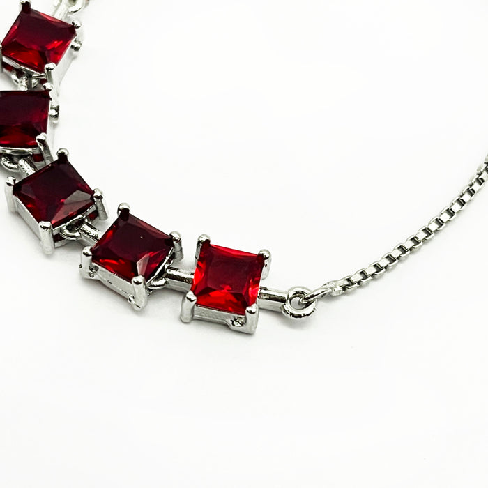 Luxurious Silver Red Garnet Adjustable Bolo Bracelet for Women and Girls