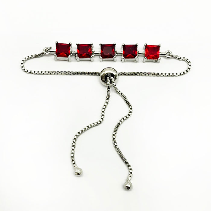 Luxurious Silver Red Garnet Adjustable Bolo Bracelet for Women and Girls