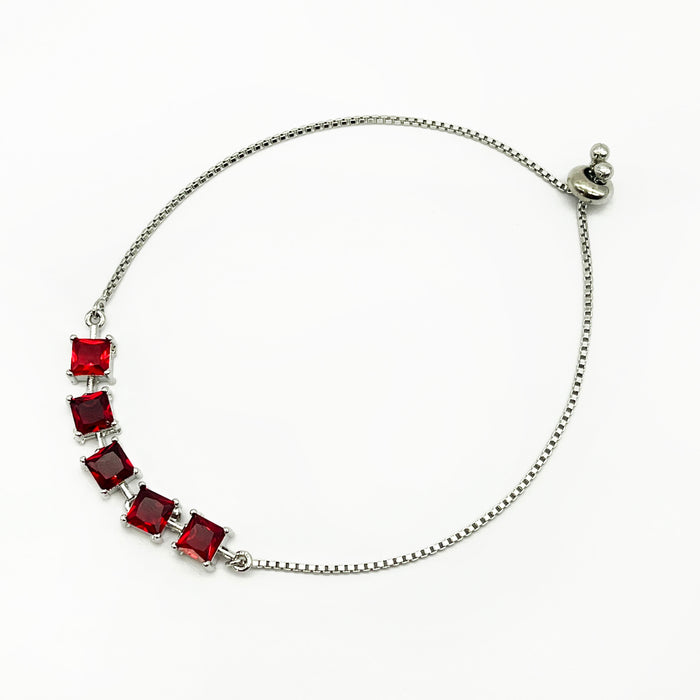 Luxurious Silver Red Garnet Adjustable Bolo Bracelet for Women and Girls