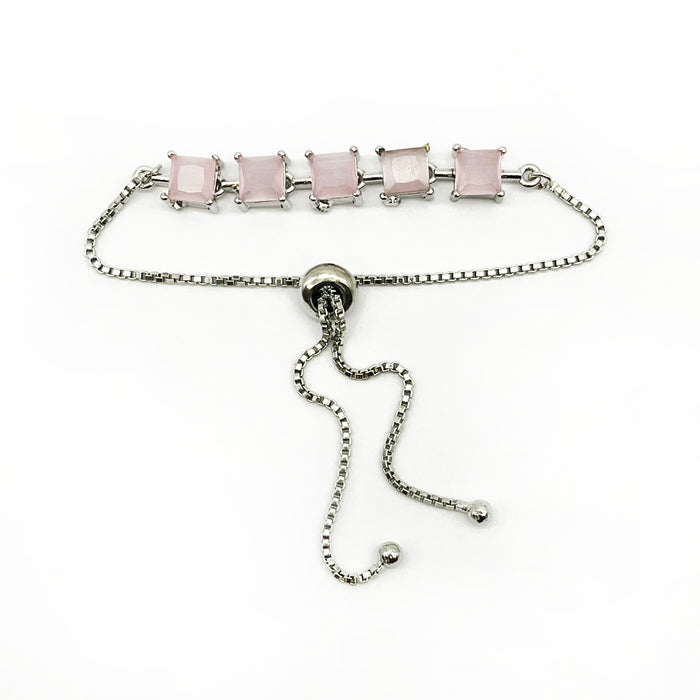 Elegant Rose Quartz Adjustable Bolo Bracelet Wristwear for Women Girls