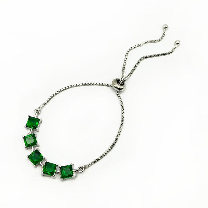 Stylish Silver Emerald Adjustable Bolo Bracelet for Women and Girls
