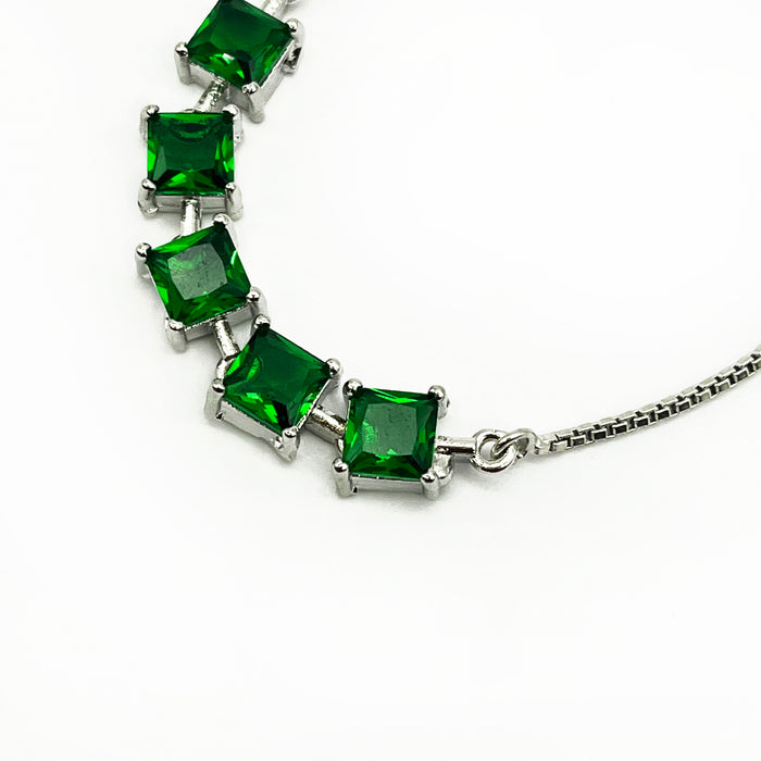 Stylish Silver Emerald Adjustable Bolo Bracelet for Women and Girls