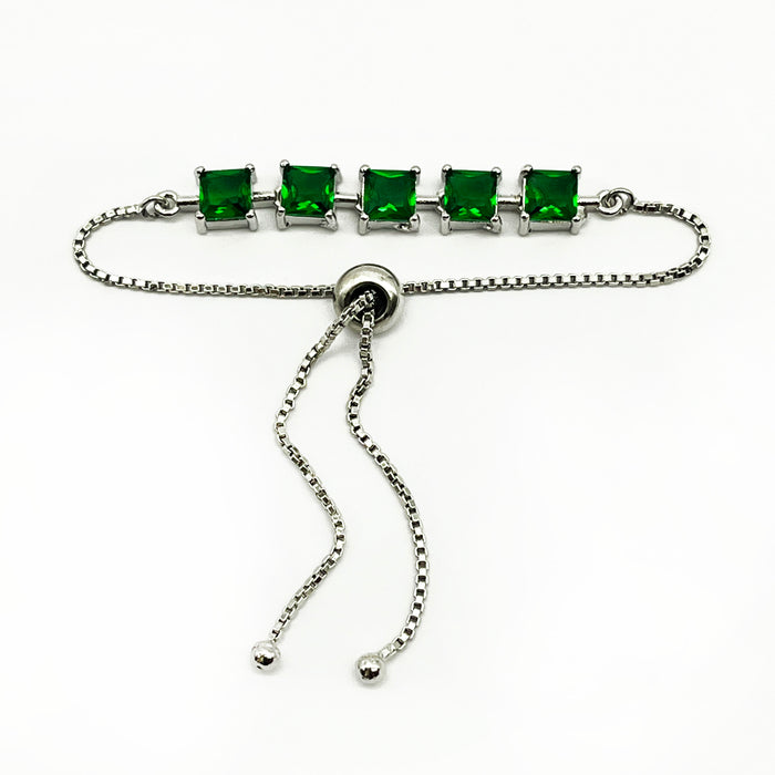Stylish Silver Emerald Adjustable Bolo Bracelet for Women and Girls