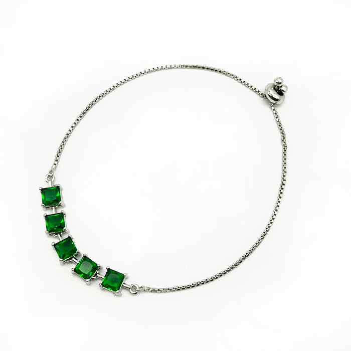 Stylish Silver Emerald Adjustable Bolo Bracelet for Women and Girls