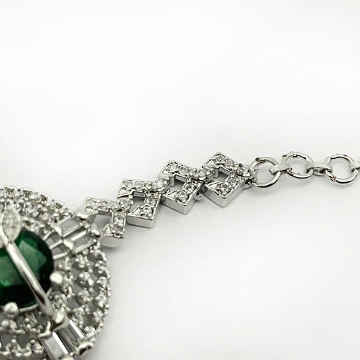 Stunning Emerald Gemstone Hook Brass Design Bracelet for Women and Girls with American Diamond Studded