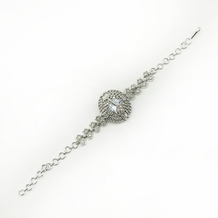 Elegant Hook Brass Design Bracelet with White Zirconia Gemstone and American Diamond for Women and Girls