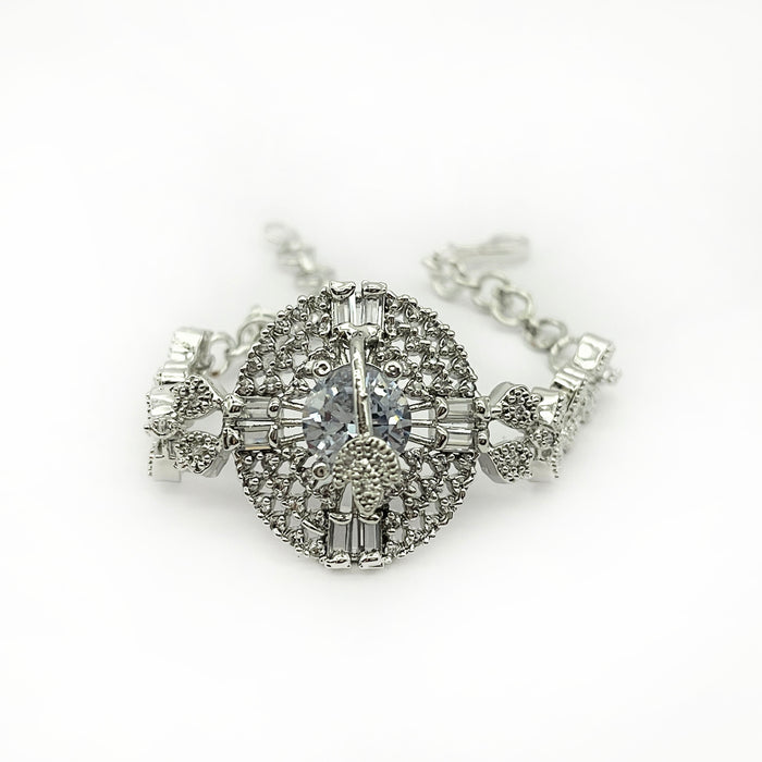 Elegant Hook Brass Design Bracelet with White Zirconia Gemstone and American Diamond for Women and Girls