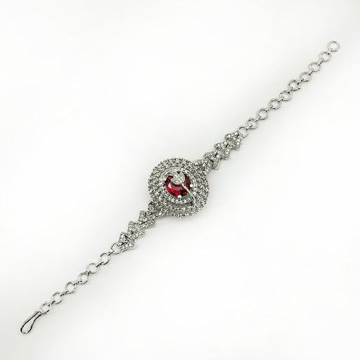 Stylish Silver-Plated Women's Bracelet with Red Garnet and American Diamond Stone for Women and Girls