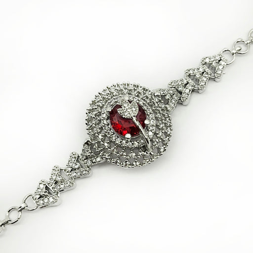 Stylish Silver-Plated Women's Bracelet with Red Garnet and American Diamond Stone for Women and Girls